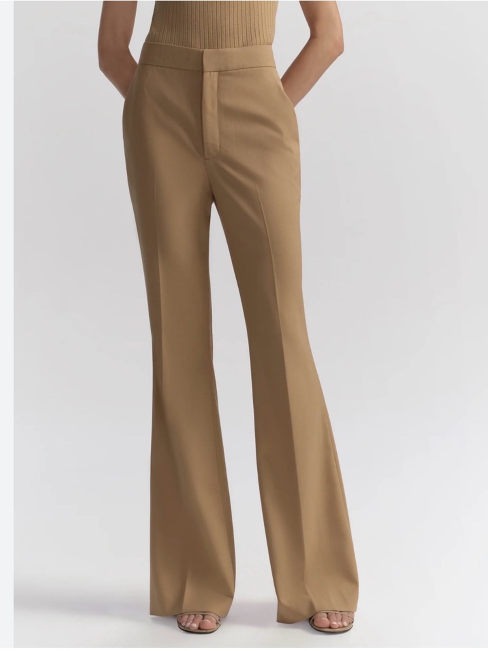 High-Rise Wide-Leg Pants in Tan